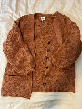 J.O.A. Brick Brown Textured Knit Button Cardigan
